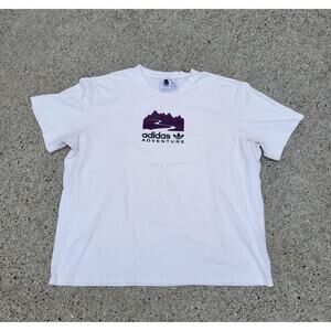 Y2k Adidas Adventure Mountain Silhouette T Shirt White XXL 2XL Hiking Gorp Tech